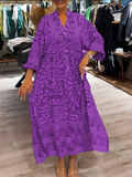 Greta – Locker sitzendes bedrucktes Button-Down-Kleid mit langen Ärmeln