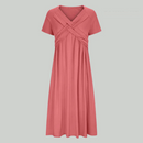 Selina – Elegantes Plisseekleid mit V Ausschnitt kurzen Ärmeln und Taschen