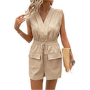 Angelika - Lässiger V Ausschnitt Jumpsuit mit elastischem Bund und Taschen