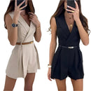 Celina - Modischer ärmelloser Jumpsuit mit V Ausschnitt und Gürtel