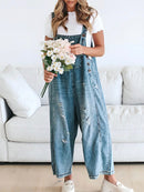 Freya - Ärmellos Weites Bein Lose Denim Overall