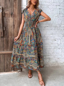 Clara – Maxikleid Mit Lebhaftem Print Und Kurzen Ärmeln