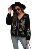 Johanna – Stylische bestickte Jacke mit V Ausschnitt und langen Ärmeln
