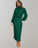 Mila - Lässig Satin Ärmel Lose Langes Kleid
