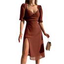 Johanna – Stilvolles Kleid mit tiefem V Ausschnitt und kurzen Ärmeln