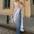 Jasmin – Ärmelloses ausgestelltes Kleid mit Bindeträgern und Seitenschlitz
