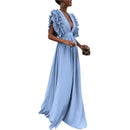 Millie - Elegantes Maxikleid mit tiefem V-Ausschnitt und gerüschter Schulterpartie