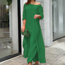 Isla - Elegantes schulterfreies Maxikleid mit langen Ärmeln und bequemer Passform