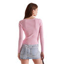 Monika – Schlanke Passform V Ausschnitt Top mit langen Ärmeln und Wickel-Stil