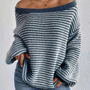 Laura - Langärmeliger schulterfreiPullover mit Streifenmuster