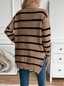 Hannah - Warmer Langärmelig Gestreift Rollkragenpullover