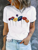 Alina - Kurzarmshirt mit Rundhalsausschnitt und Blumenmuster