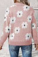 Gisela - Langärmelig Blümchenmuster Halb Reißverschluss Pullover