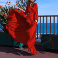 Aisling - Elegantes langes Kleid mit V-Ausschnitt und langen Ärmeln