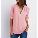 Mila – Lässige V Ausschnitt Bluse mit Reißverschluss Detail und verstellbaren Halbärmeln