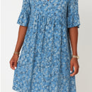 Angelika – Lässiges florales Midikleid mit V Ausschnitt und kurzen Ärmeln