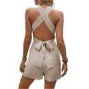 Gudrun - Eleganter rückenfreier Jumpsuit mit tiefem V Ausschnitt und elastischer Taille