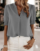 Luise - Elegantes kurzes Puffärmel Top mit V Ausschnitt für klassischen Stil