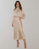 Mila - Lässig Satin Ärmel Lose Langes Kleid