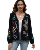 Johanna – Stylische bestickte Jacke mit V Ausschnitt und langen Ärmeln