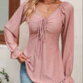 Liora – Modische Bluse mit V Ausschnitt und Kordelzug und langen Ärmeln