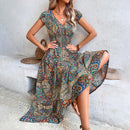 Clara – Maxikleid Mit Lebhaftem Print Und Kurzen Ärmeln