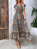 Clara – Maxikleid Mit Lebhaftem Print Und Kurzen Ärmeln