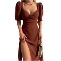 Johanna – Stilvolles Kleid mit tiefem V Ausschnitt und kurzen Ärmeln
