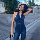 Hedda - Lässiger Jumpsuit mit V Ausschnitt Reißverschluss und hoher Taille