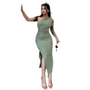 Lina – Modisches Eine Schulter Kleid mit Seitenschlitz