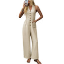 Jasmin – Lässiger Jumpsuit mit Knopfleiste vorne und V Ausschnitt und Taschen