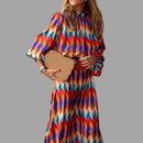 Nela - Modisches Langarm Midikleid mit Gürtel und Stehkragen