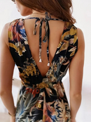 Dagmar - Modisches ärmelloses V Ausschnitt Kleid mit Blumendruck