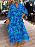 Greta – Locker sitzendes bedrucktes Button-Down-Kleid mit langen Ärmeln