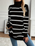 Hannah - Warmer Langärmelig Gestreift Rollkragenpullover