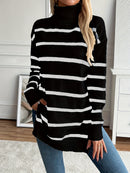 Hannah - Warmer Langärmelig Gestreift Rollkragenpullover