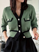 Elegante Strickjacke mit Kontrastsaum und KnÃ¶pfen fÃ¼r Damen | Amelia