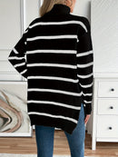 Hannah - Warmer Langärmelig Gestreift Rollkragenpullover