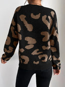 Hannah - Langärmeliger Leopardenmuster Rundhalsausschnitt Pullover
