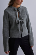 Jutta - Lässige Schleife vorne Strickjacke mit langen Ärmeln