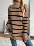 Hannah - Warmer Langärmelig Gestreift Rollkragenpullover
