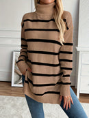 Hannah - Warmer Langärmelig Gestreift Rollkragenpullover