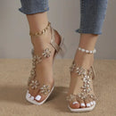 Leonie – Stilvolle transparente Sandalen mit offener Spitze und Blumenmuster und rutschfester Sohle