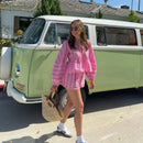 Karla – Zweiteiliges Set mit Langarmshirt und elastischer Taille Kurze Hosen