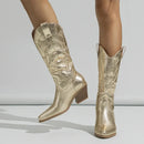 Laura - Gesticktes Gestaltung Mittlere Wade Stiefel mit rutschfester Sohle