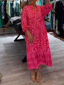 Greta – Locker sitzendes bedrucktes Button-Down-Kleid mit langen Ärmeln