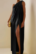 Leona – Elegantes Eine Schulter Longkleid mit Seitenschlitz
