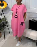 Sunniva – Stylisches Kurzarmkleid mit Rundhalsausschnitt und Taschen
