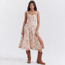 Miriam – Blumendruck Midikleid mit Seitenschlitz und Spaghettiträger