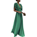 Millie - Elegantes Maxikleid mit tiefem V-Ausschnitt und gerüschter Schulterpartie